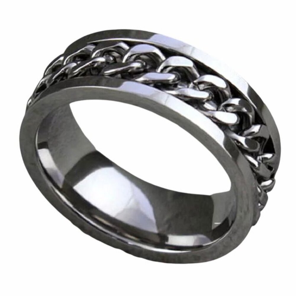 Stainless Steel Unisex Chain Spinner Ring Silver Tone Sizes‎ 7-11 Wedding Band